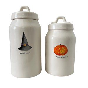 2017 Rae Dunn Artisan Collection Fat Jack Bewitching 2 pc Canister Set